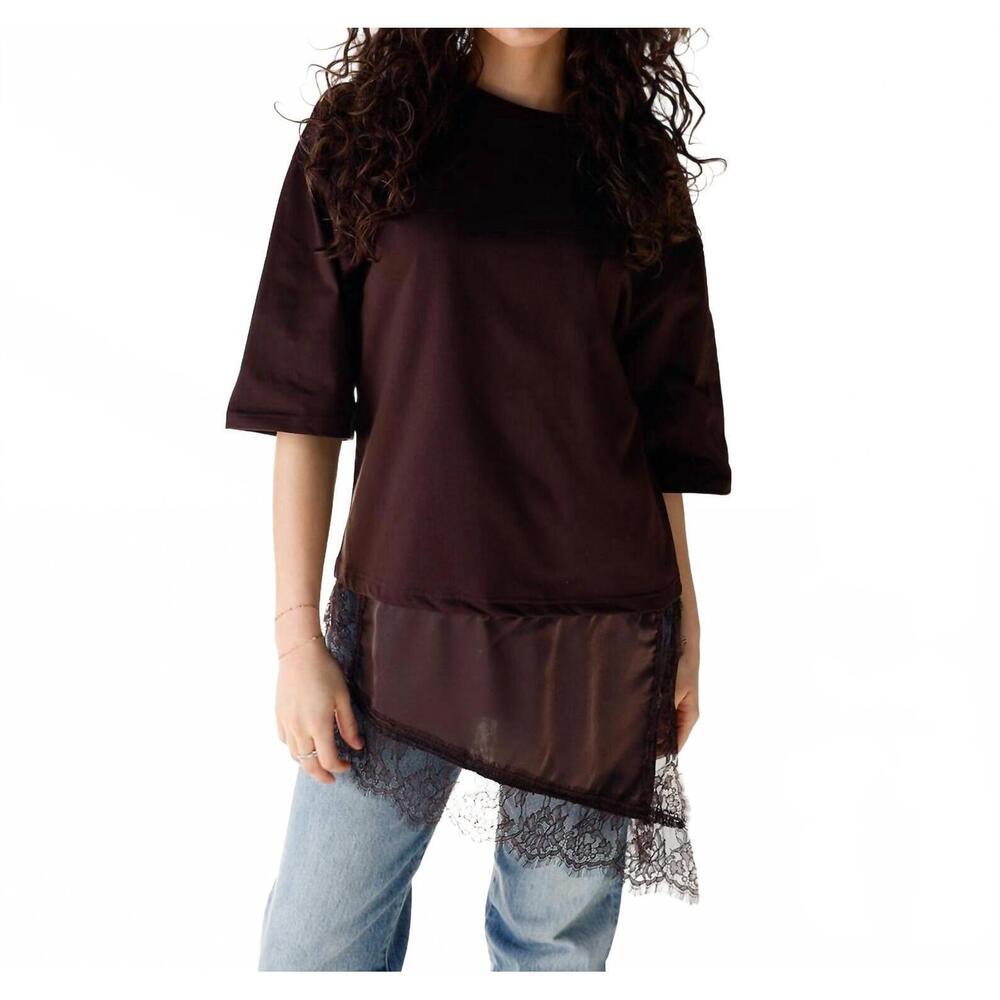 NEW SUNDAYUP asymmetric lace tee in espresso